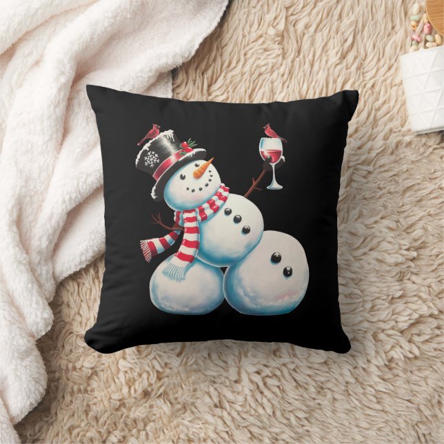 Snowman With Wine Christmas Funny Xmas Gift Throw Pillow (Blanket)