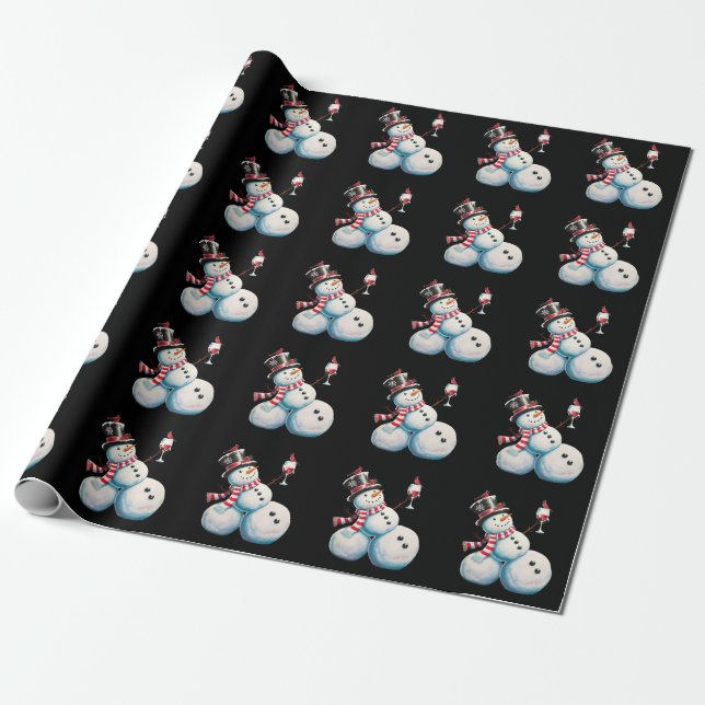 Snowman With Wine Christmas Funny Xmas Gift Wrapping Paper (Unrolled)