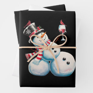 Snowman With Wine Christmas Funny Xmas Gift Wrapping Paper Sheets