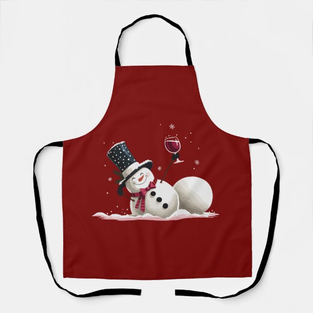Snowman With Wine Christmas Gift Xmas Holiday  Apron (Front)