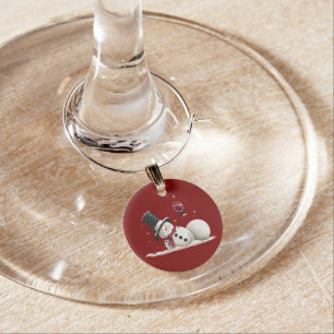 Snowman With Wine Christmas Gift Xmas Holiday  Charm