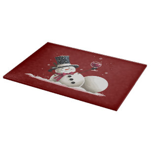 Snowman With Wine Christmas Gift Xmas Holiday  Cutting Board