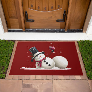Snowman With Wine Christmas Gift Xmas Holiday Doormat