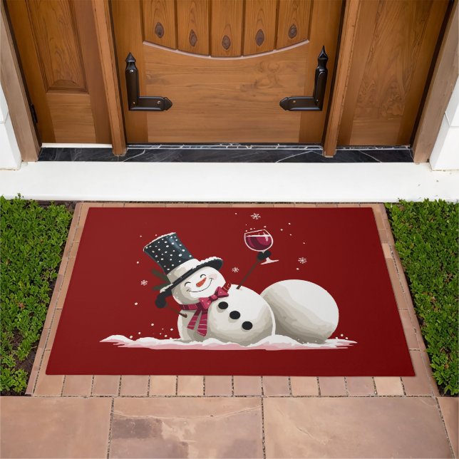 Snowman With Wine Christmas Gift Xmas Holiday  Doormat (Outdoor)