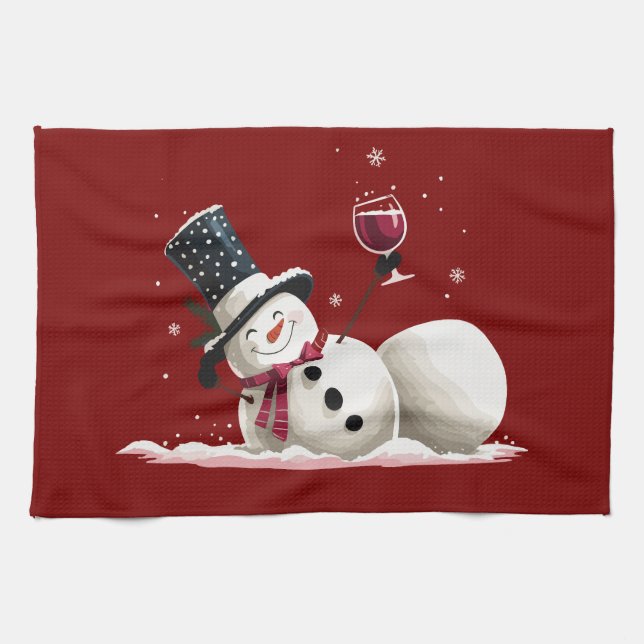 Snowman With Wine Christmas Gift Xmas Holiday  Kitchen Towel (Horizontal)
