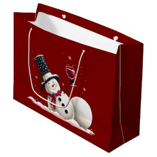 Snowman With Wine Christmas Gift Xmas Holiday Large Gift Bag