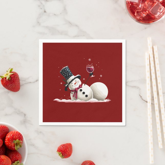 Snowman With Wine Christmas Gift Xmas Holiday  Napkins (Insitu)