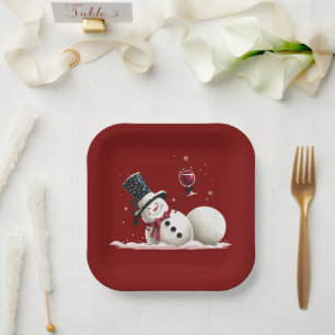 Snowman With Wine Christmas Gift Xmas Holiday  Paper Plates