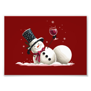 Snowman With Wine Christmas Gift Xmas Holiday Photo Print