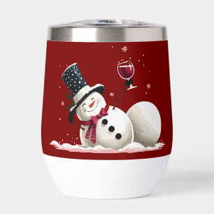 Snowman With Wine Christmas Gift Xmas Holiday  Thermal Wine Tumbler