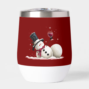 Snowman With Wine Christmas Gift Xmas Holiday  Thermal Wine Tumbler