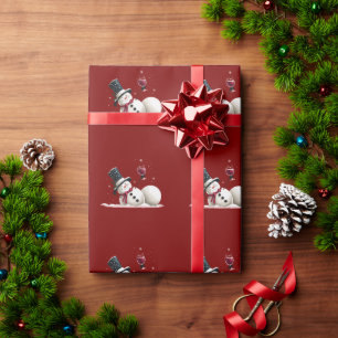 Snowman With Wine Christmas Gift Xmas Holiday  Wrapping Paper