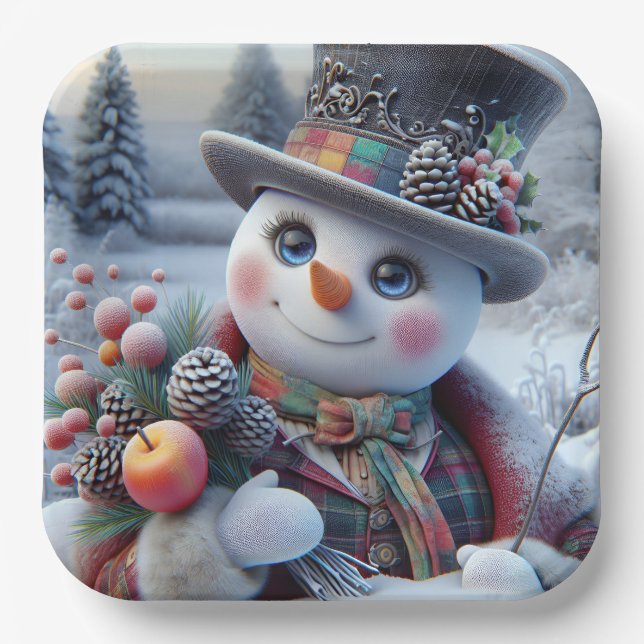  Snowman with Winter Bouquet, Christmas, Author Na Paper Plates (Front)