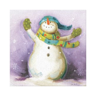 Snowman with Winter Mittens Canvas Print
