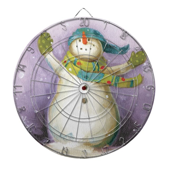 Snowman with Winter Mittens Dartboard With Darts (Front)