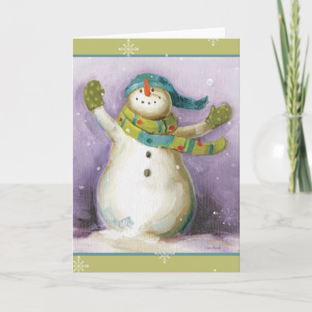 Snowman with Winter Mittens Holiday Card (Front)