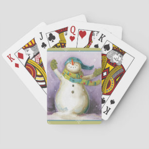 Snowman with Winter Mittens Poker Cards
