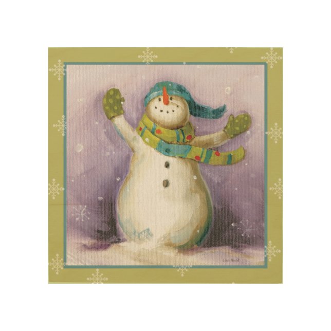 Snowman with Winter Mittens Wood Wall Art (Front)