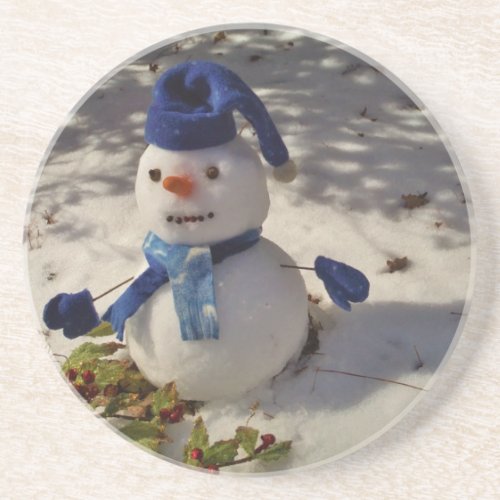 Snowman withBlue Hat and Scarf Drink Coaster