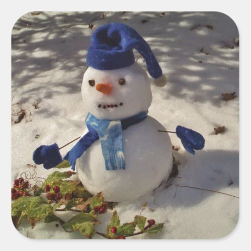 Snowman withBlue Hat and Scarf Square Sticker