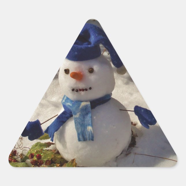 Snowman withBlue Hat and Scarf Triangle Sticker (Front)