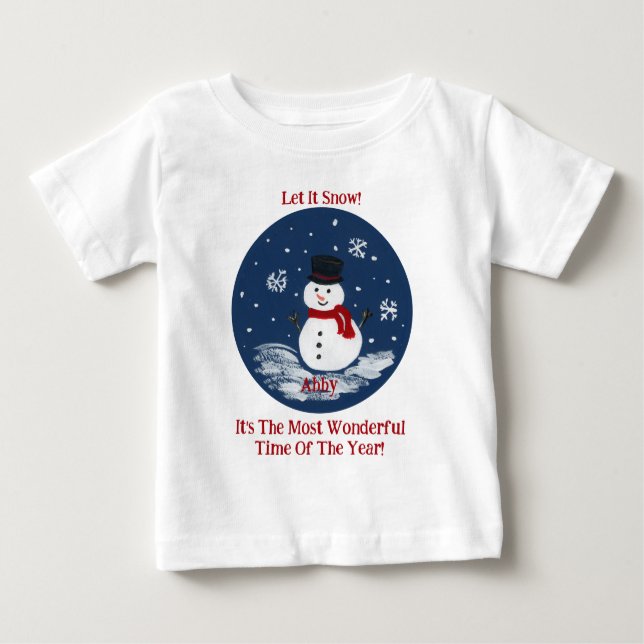 Snowman Wonderful Time Year PERSONALIZE  Baby T-Shirt (Front)