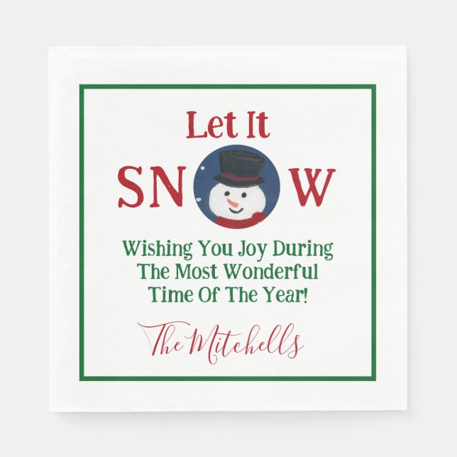 Snowman Wonderful Time Year PERSONALIZE Name Napkins (Front)