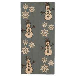 Snowman Wood Flash Drive