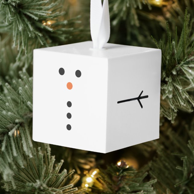 Snowman Wooden Cube Christmas Ornament (Tree)