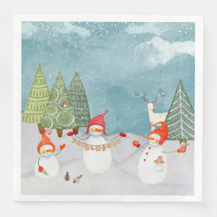 SNOWMAN & WOODLAND FRIENDS IN WINTER WONDERLAND PAPER DINNER NAPKINS