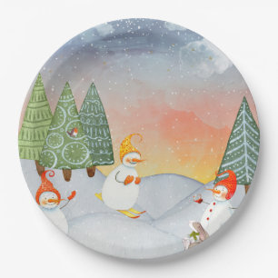 SNOWMAN & WOODLAND FRIENDS IN WINTER WONDERLAND PAPER PLATES