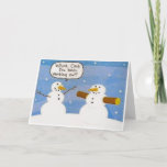 Snowman Working Out Logs Greeting Card<br><div class="desc">Greeting Card Christmas Santa Reindeer Snowman Snowmen Funny winter holiday</div>