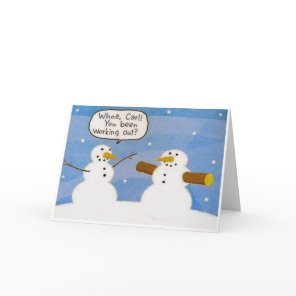 Snowman Working Out Logs Greeting Card