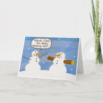 Snowman Working Out Logs Greeting Card by Unique_Christmas at Zazzle