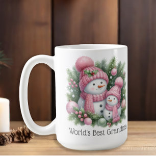 Snowman World's Best Grandma Pink Green Christmas Coffee Mug