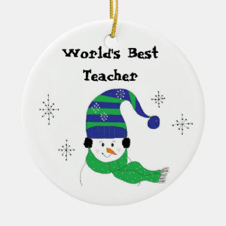 Snowman World's Best Teacher Ceramic Ornament
