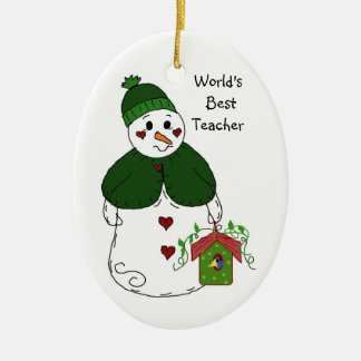 Snowman World's Best Teacher Ceramic Ornament