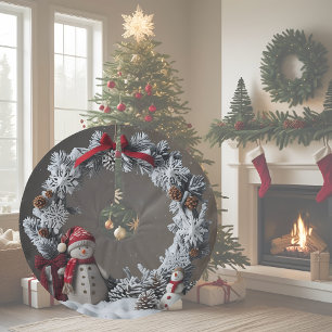 Snowman Wreath Brushed Polyester Tree Skirt