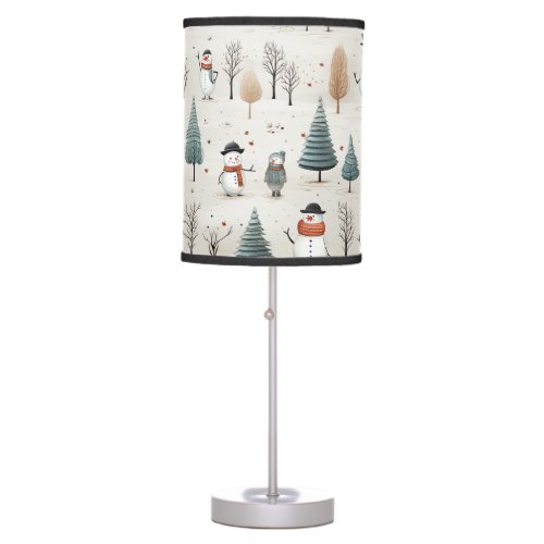 Snowmans and trees table lamp