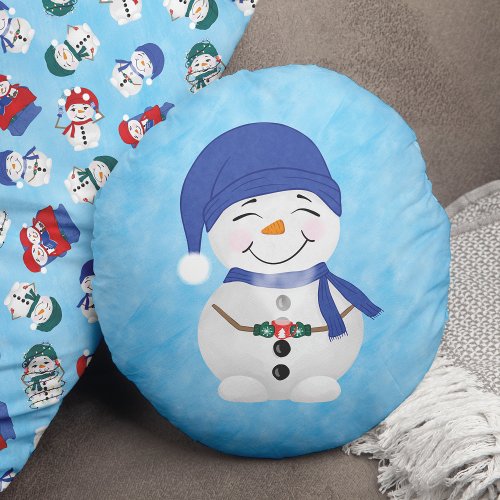 Snowmans Cocoa Delight Christmas Round Pillow