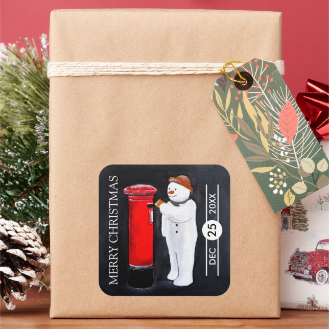 Snowman's Letter to Santa Christmas Square Sticker (Holiday)