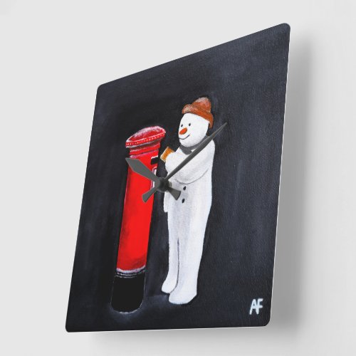Snowman's Letter to Santa Painting by Alfred Fox Square Wall Clock