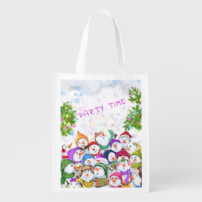 Snowmans Party Christmas Grocery Bag (Front)