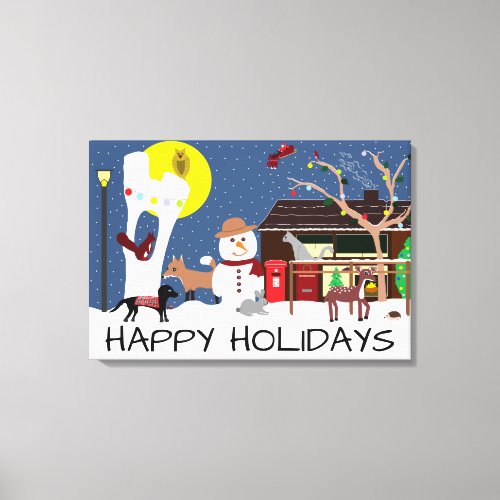 Snowmans Party Happy Holidays Canvas Print