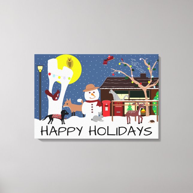 Snowman's Party Happy Holidays Canvas Print (Front)