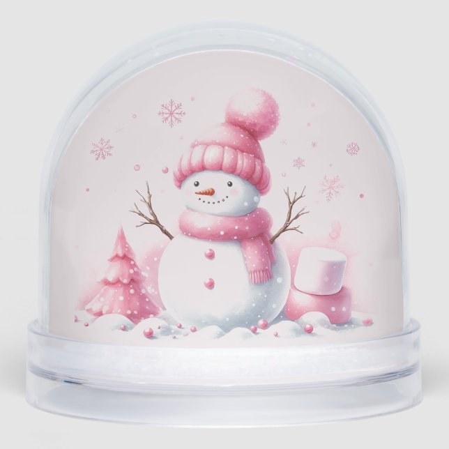Snowman's Pink Christmas Dream Snow Globe (Front)