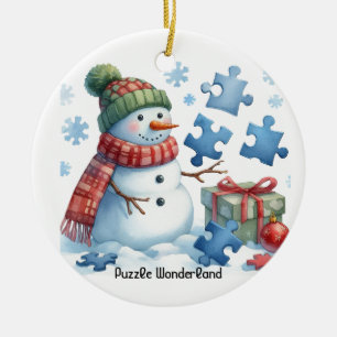 Snowman's Puzzle Wonderland Ceramic Ornament