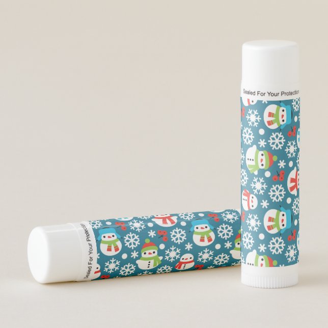 Snowmans & Snowflakes Seamless Pattern Lip Balm (Front)