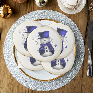 Snowman's Winter Elegance: Blue Velvet Delights