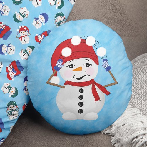 Snowmans Winter Wonderland Christmas Round Pillow